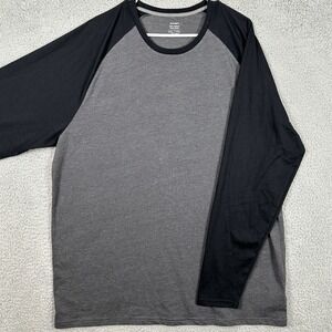 Old Navy T-Shirt Long Sleeve Tee Men 2XL Tall Gray Black Colorblock Crewneck NEW